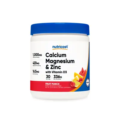 Nutricost Calcium + Magnesium + Zinc Citrates with Vitamin D3 Powder - 30 Serv