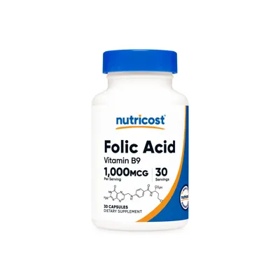 Nutricost Folic Acid (Vitamin B9) Capsules - 30 Capsules