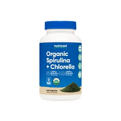 Nutricost Organic Spirulina + Chlorella - 180 Tabs